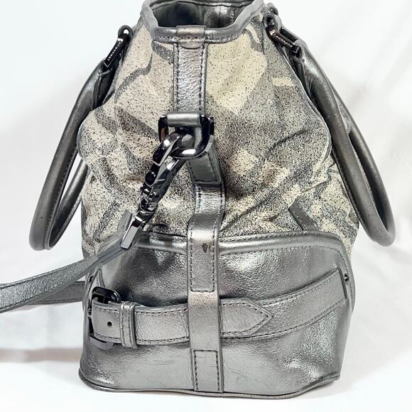 Burberry Pilgrim Tote Shoulder Bag Metallic Grey Beige Canvas Check Shopping - Picture 4 of 16